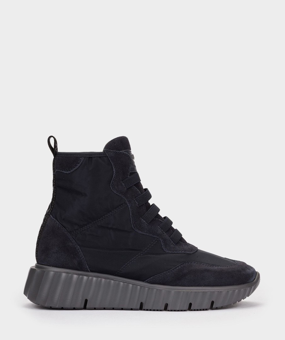 Shoe Pedro Miralles Sneakers | Black Suede And Fabric Sports Ankle Boots. Meme Negro