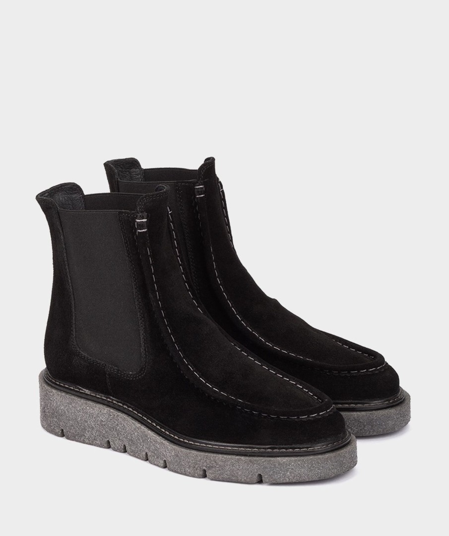 Shoe Pedro Miralles Ankle Boots | Split Leather Ankle Boots With Black Elasticated Sides Velour Negro