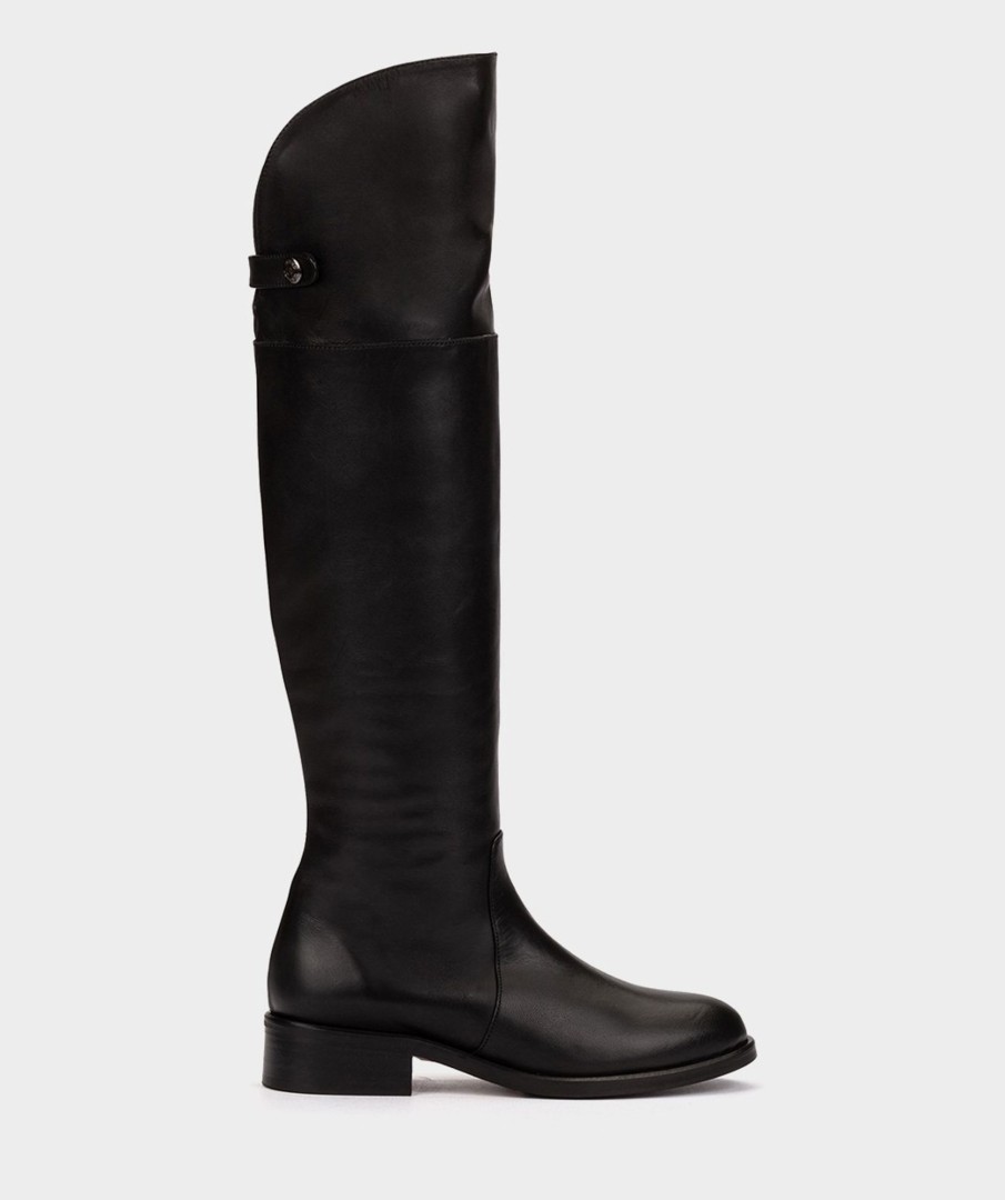 Shoe Pedro Miralles Boots | High-Top Boots Made Of Leather In Black Colour Seta Negro