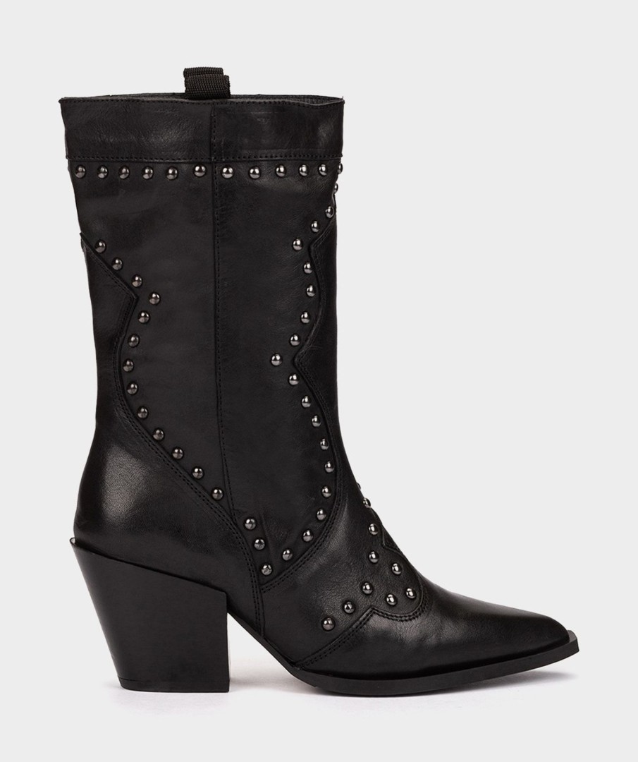 Shoe Pedro Miralles Boots | Black Leather Mid-Calf Boots Elit Negro