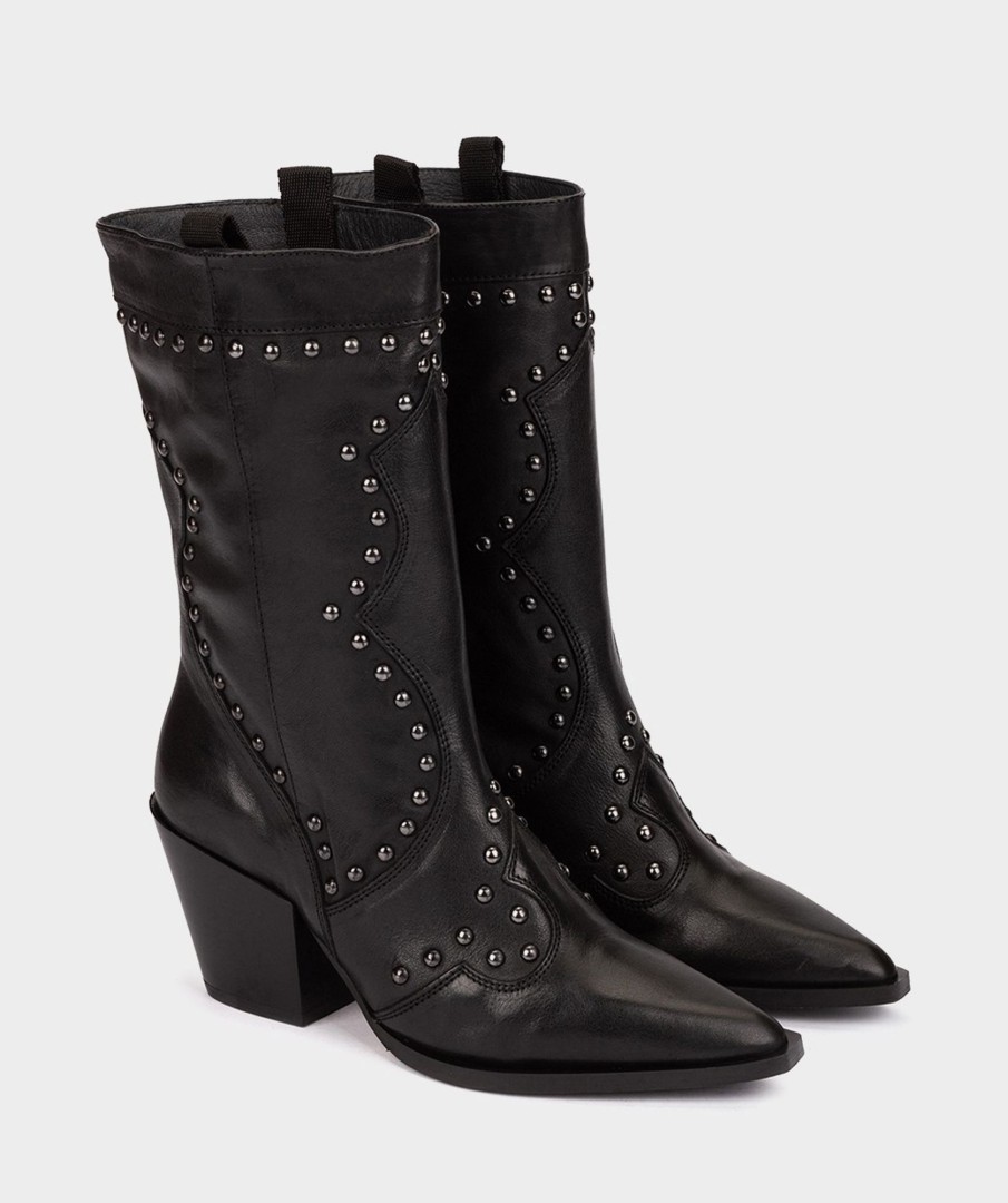 Shoe Pedro Miralles Boots | Black Leather Mid-Calf Boots Elit Negro