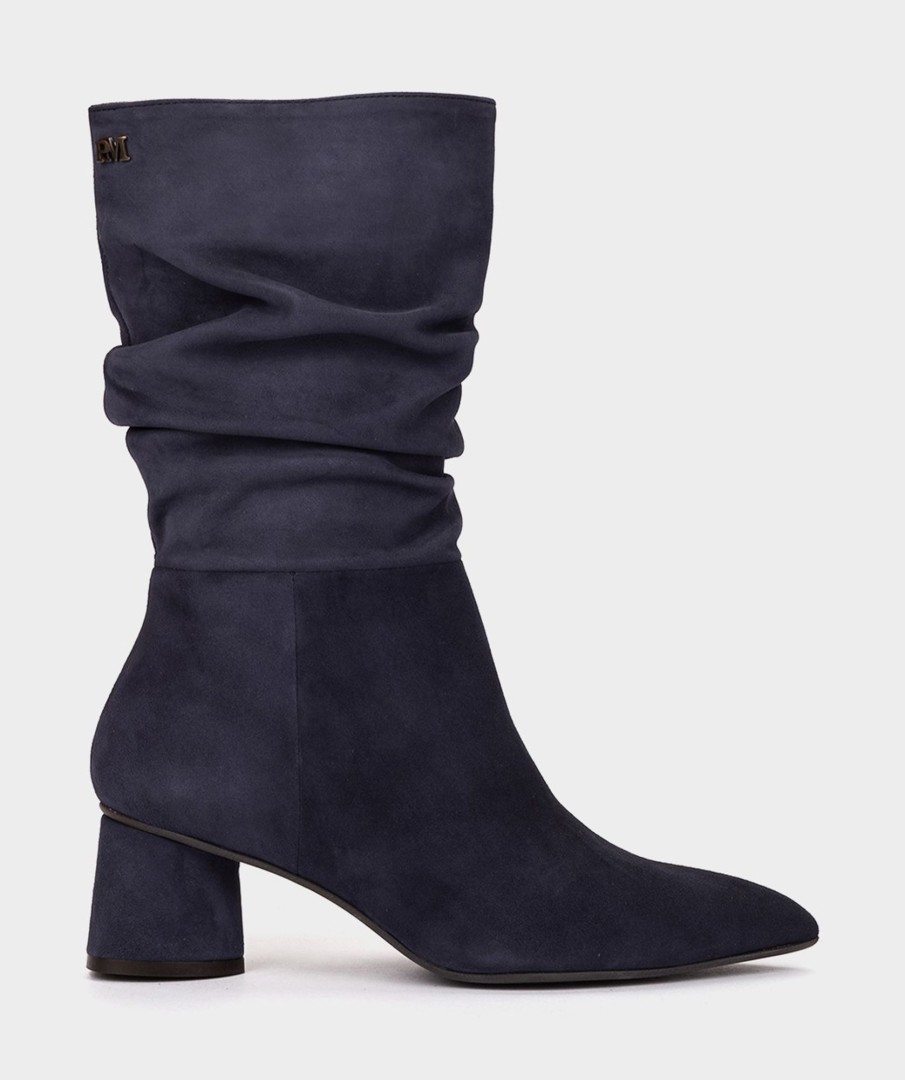 Shoe Pedro Miralles Boots | Mid-Calf Boots In Navy Suede Amalfi Navy