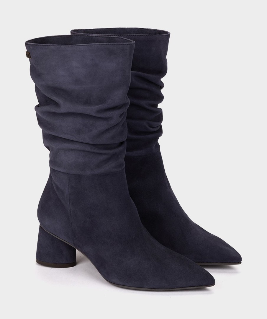 Shoe Pedro Miralles Boots | Mid-Calf Boots In Navy Suede Amalfi Navy