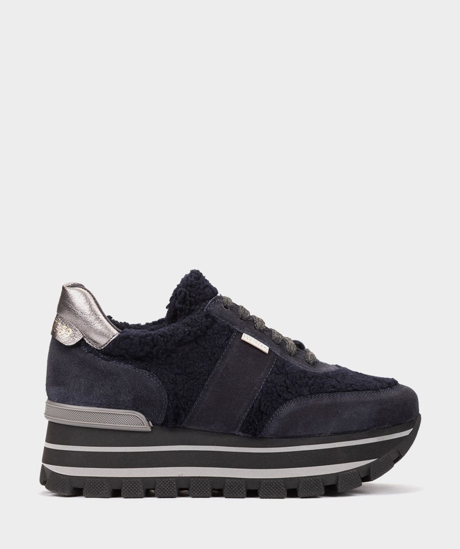 Shoe Pedro Miralles Sneakers | Split Leather And Sheepskin Trainers Velour Navy