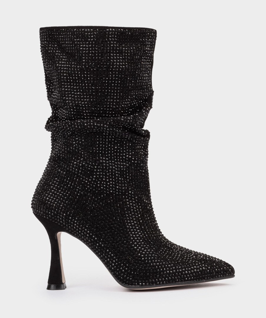 Shoe Pedro Miralles Boots | Mid-Calf Boots With Rhinestones Ante Strech Negro