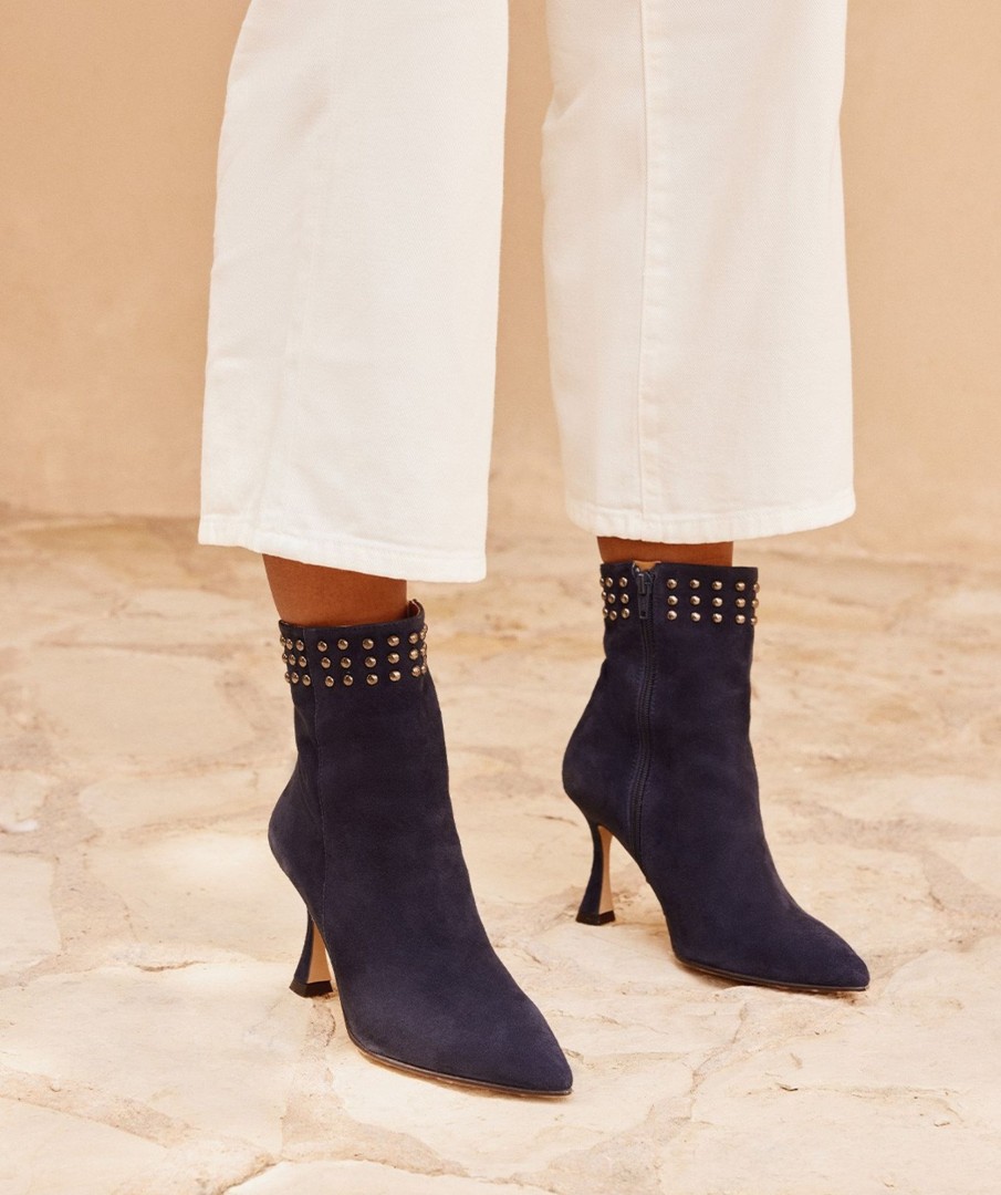 Shoe Pedro Miralles Ankle Boots | Ankle Boots Made Of Navy Blue Suede With Heels Amalfi Navy