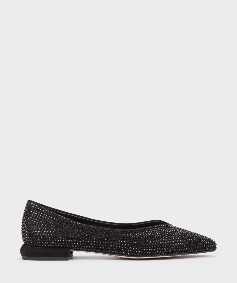 Shoe Pedro Miralles Flat Shoes | Black Fabric Ballerinas With Shiny Details Ante Strech Negro