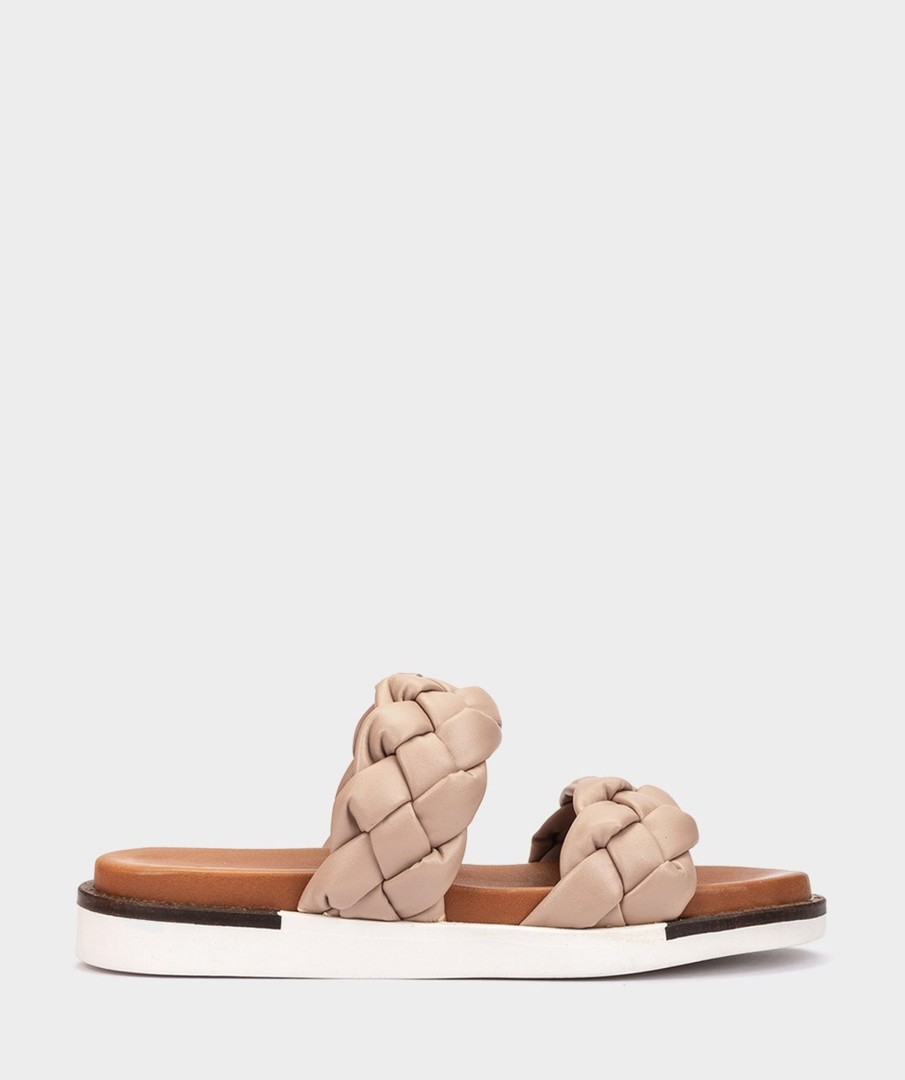 Shoe Pedro Miralles Flat Sandals | Flat Fabric Sandals Trenza Taupe