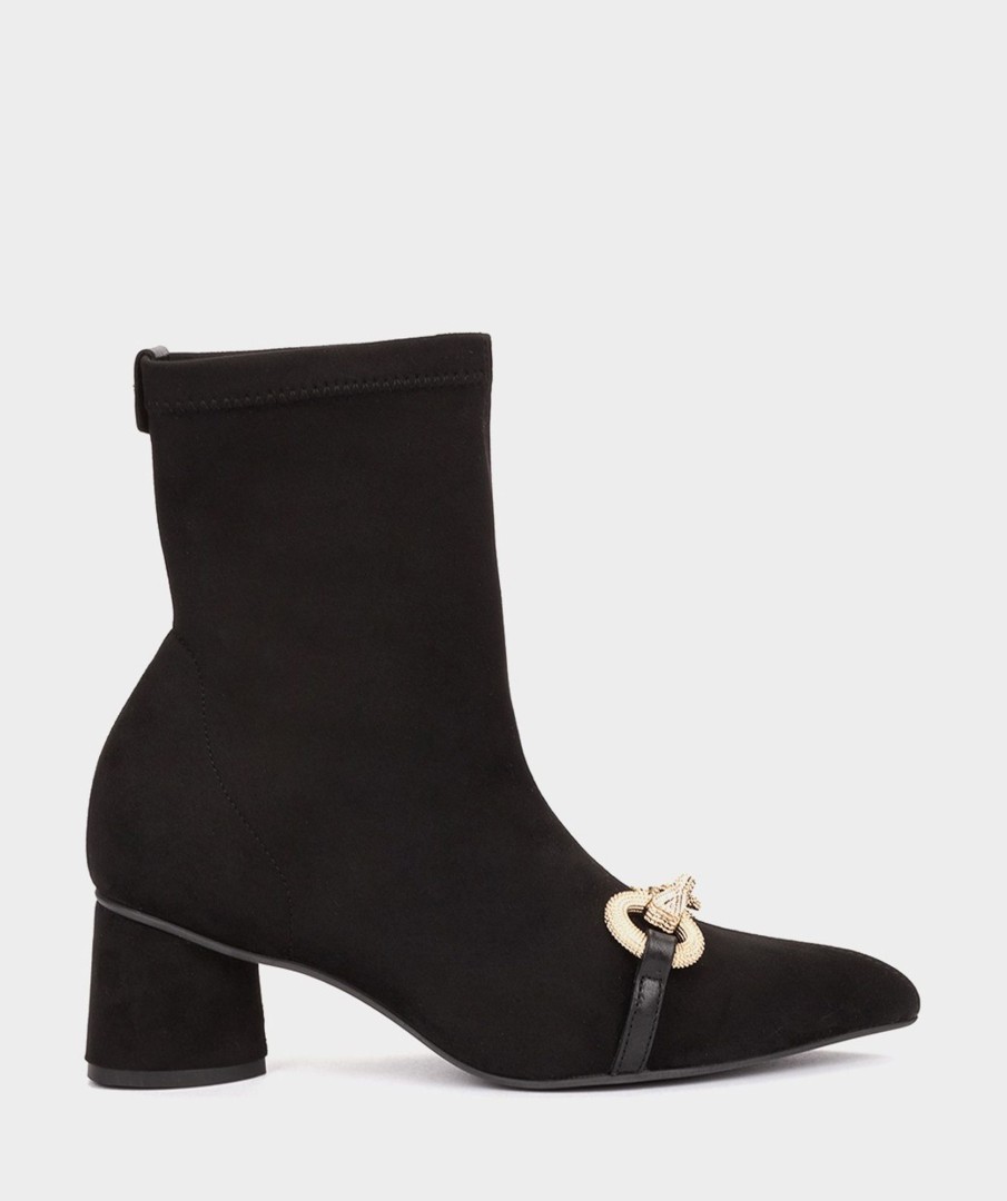 Shoe Pedro Miralles Ankle Boots | Heeled Ankle Boots In Black Suede Effect Stretch Fabric Ante Strech Negro