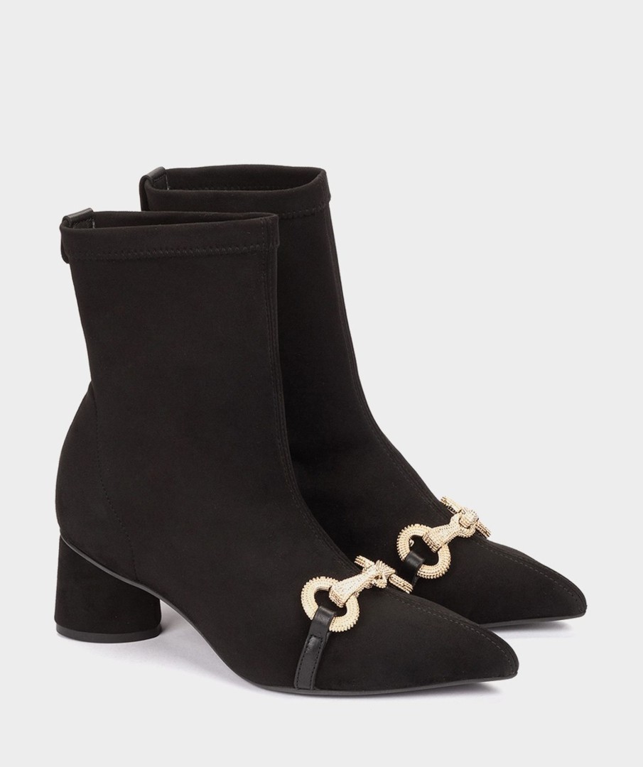 Shoe Pedro Miralles Ankle Boots | Heeled Ankle Boots In Black Suede Effect Stretch Fabric Ante Strech Negro