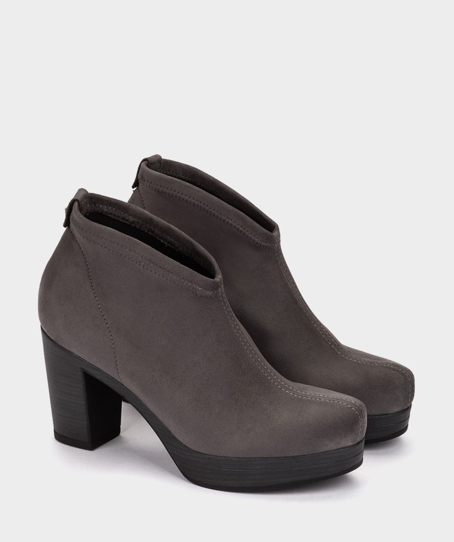 Shoe Pedro Miralles Ankle Boots | Gray Suede Effect Elastic Vegan Leather Ankle Boots Ante Strech Asfalto