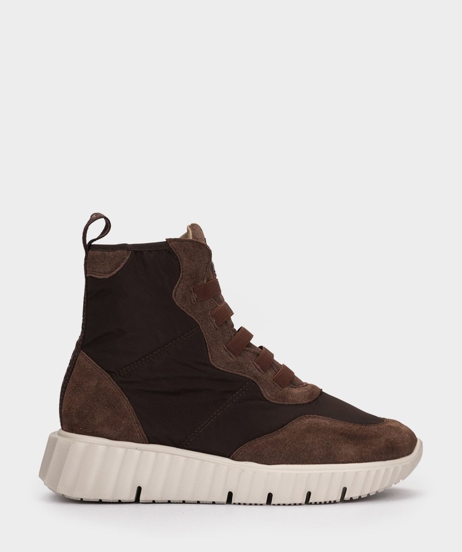 Shoe Pedro Miralles Sneakers | Sports Ankle Boots Made Of Suede And Brown Fabric Meme Marron