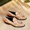 Shoe Pedro Miralles Flat Shoes | Beige Embroidered Fabric Moccasins Amalfi Sabbia