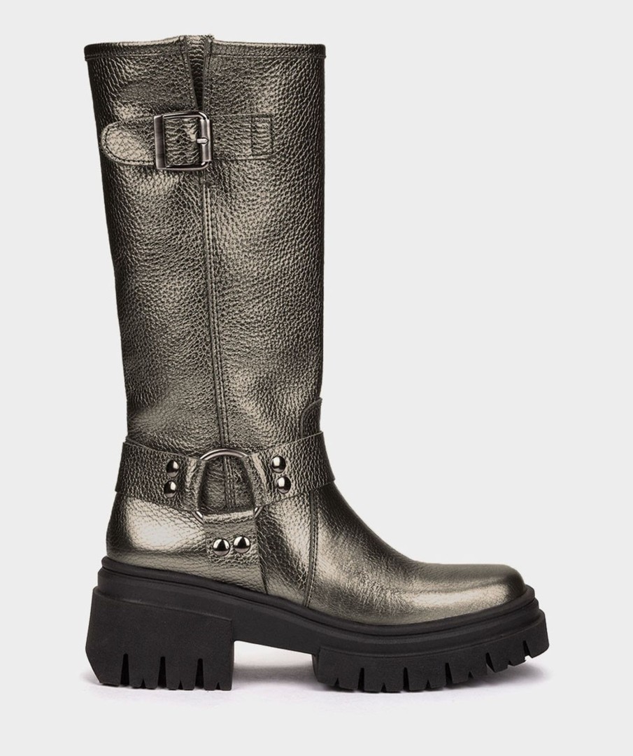 Shoe Pedro Miralles Boots | Biker Style Leather Boots. Nucleo Metal Bronzo