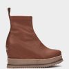 Shoe Pedro Miralles Ankle Boots | Wedge Ankle Boots With Platform In Brown Elastic Vegan Leather Onix Cuero