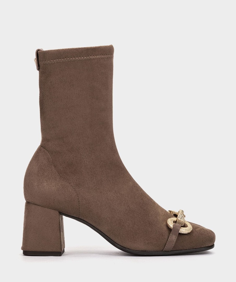 Shoe Pedro Miralles Ankle Boots | Ankle Boots Made Of Suede Effect Elastic Fabric In Taupe Colour Ante Strech Taupe