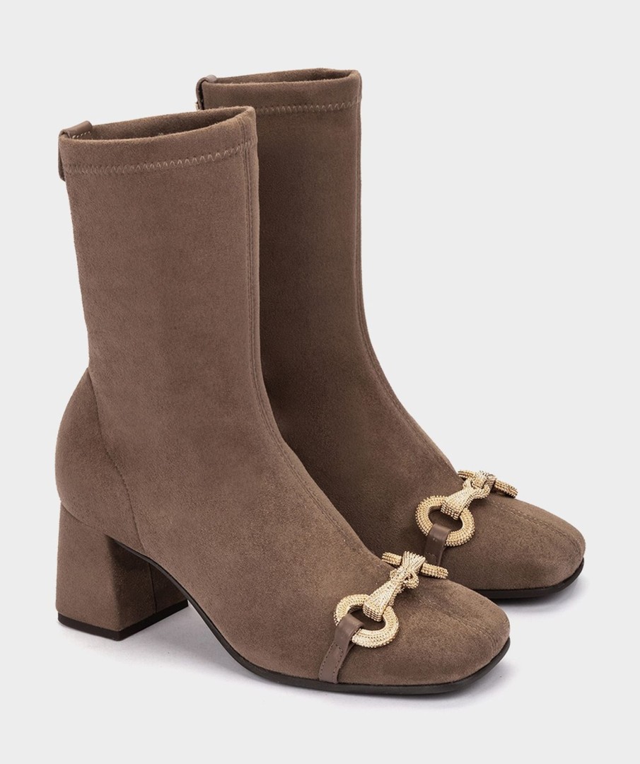 Shoe Pedro Miralles Ankle Boots | Ankle Boots Made Of Suede Effect Elastic Fabric In Taupe Colour Ante Strech Taupe