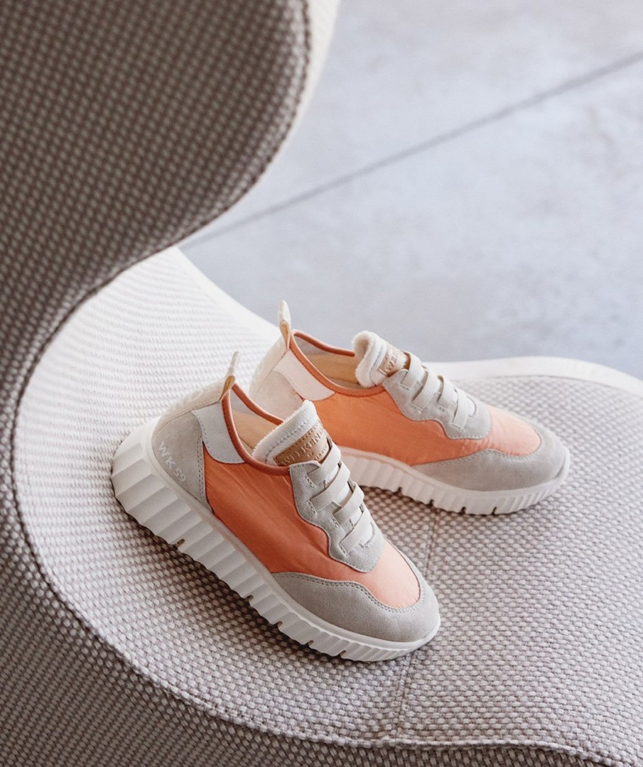 Shoe Pedro Miralles Sneakers | Leather And Fabric Trainers Ripstop Salmon