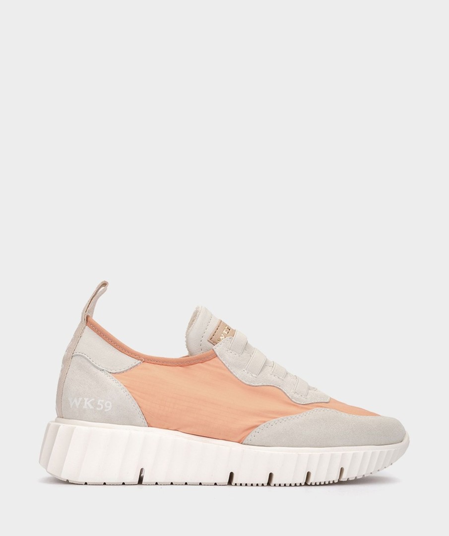 Shoe Pedro Miralles Sneakers | Leather And Fabric Trainers Ripstop Salmon