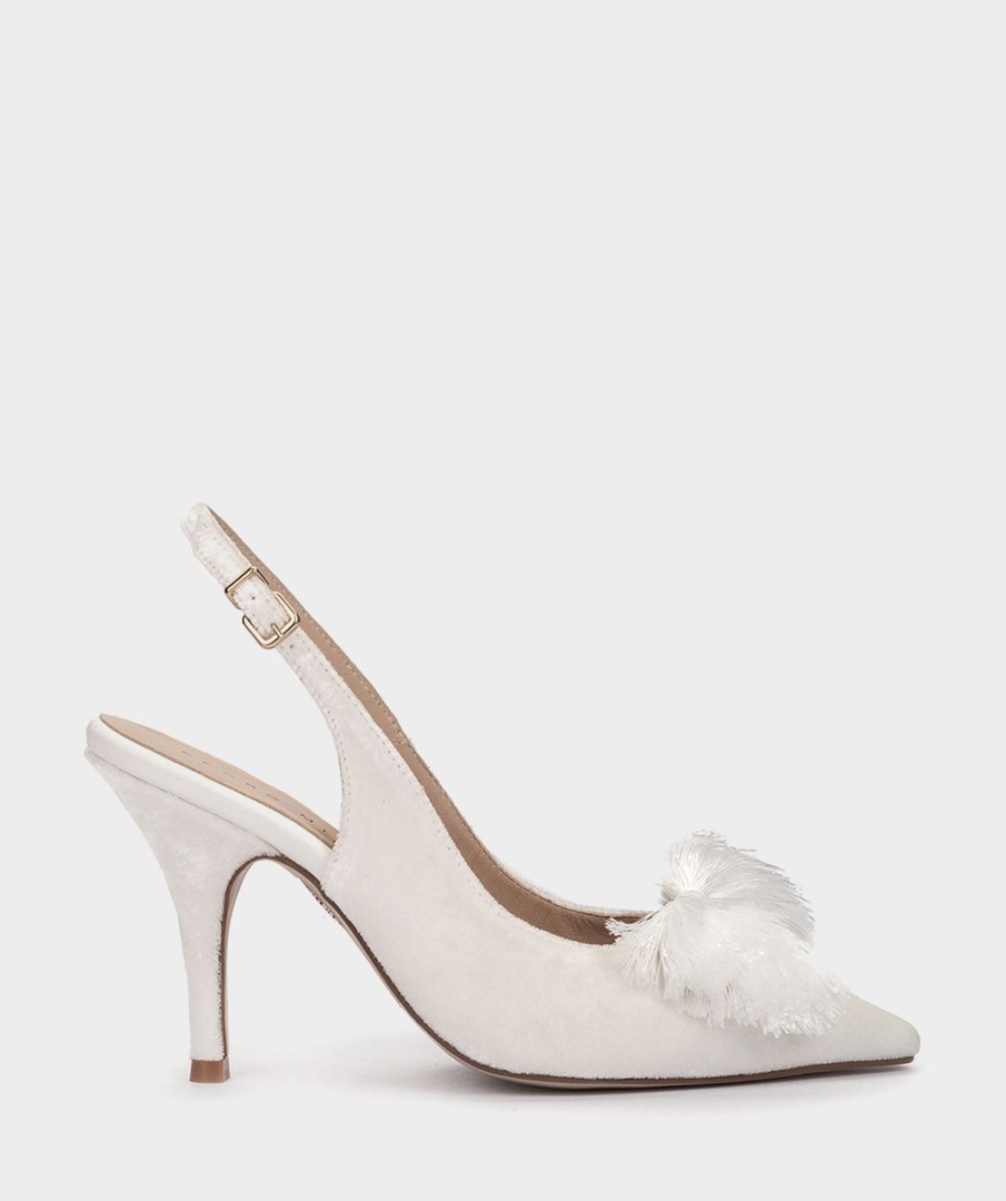 Shoe Pedro Miralles Pumps | Velvet Heeled Shoes In White Colour Velvet Blanco