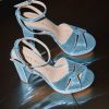 Shoe Pedro Miralles Heeled Sandals | Leather Platform Heeled Sandals Serpiente Metal Blue