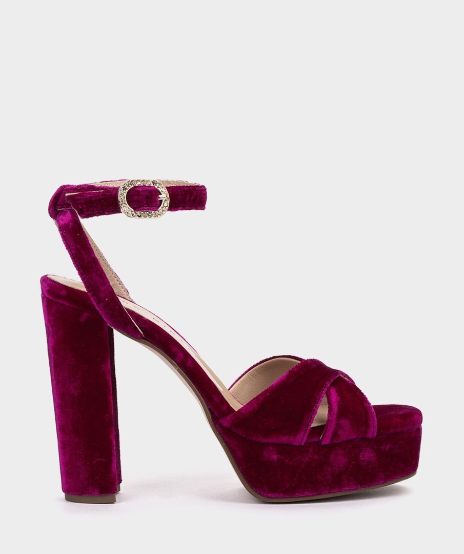 Shoe Pedro Miralles Heeled Sandals | Velvet Platform Heeled Sandals Velvet Frambuesa