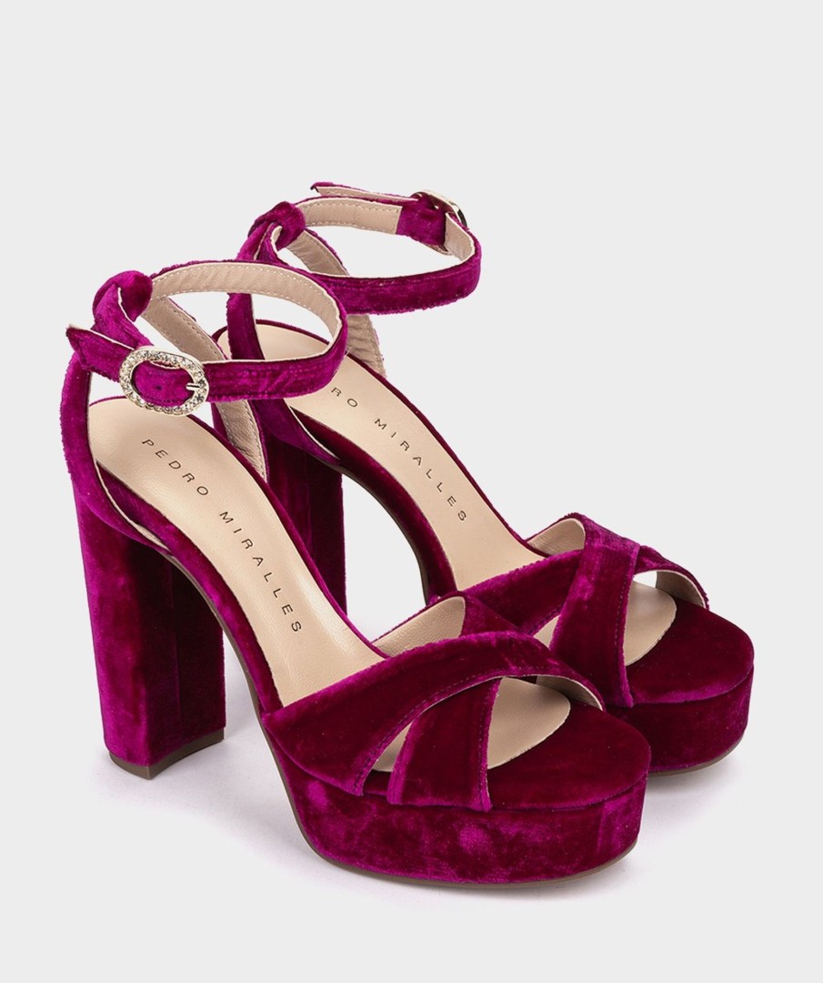 Shoe Pedro Miralles Heeled Sandals | Velvet Platform Heeled Sandals Velvet Frambuesa