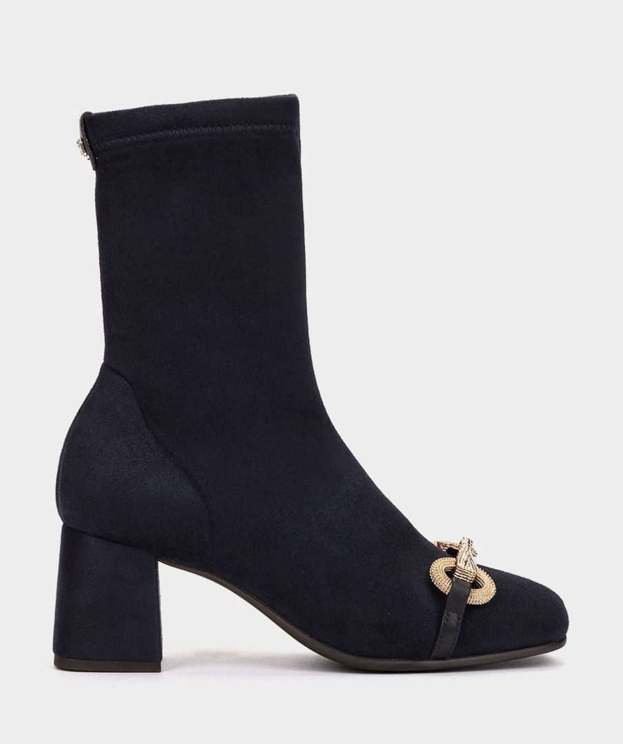 Shoe Pedro Miralles Ankle Boots | Ankle Boots With Heel Made Of Suede Effect Elastic Fabric In Navy Blue Colour Ante Strech Marino