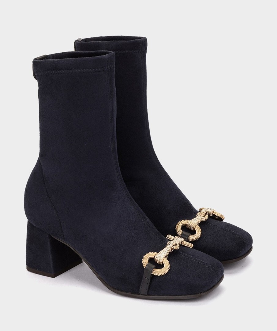 Shoe Pedro Miralles Ankle Boots | Ankle Boots With Heel Made Of Suede Effect Elastic Fabric In Navy Blue Colour Ante Strech Marino