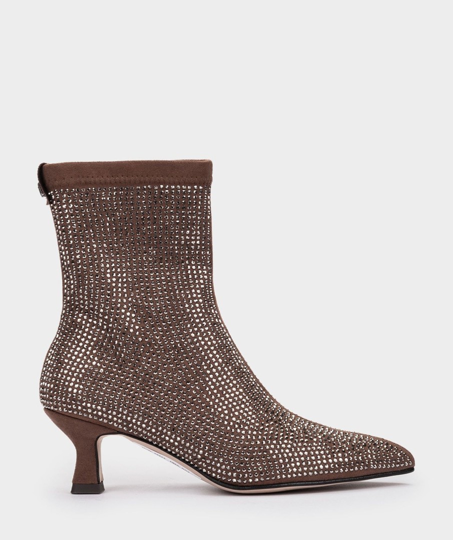 Shoe Pedro Miralles Ankle Boots | Shiny Fabric Ankle Boots With Heel Ante Strech Taupe