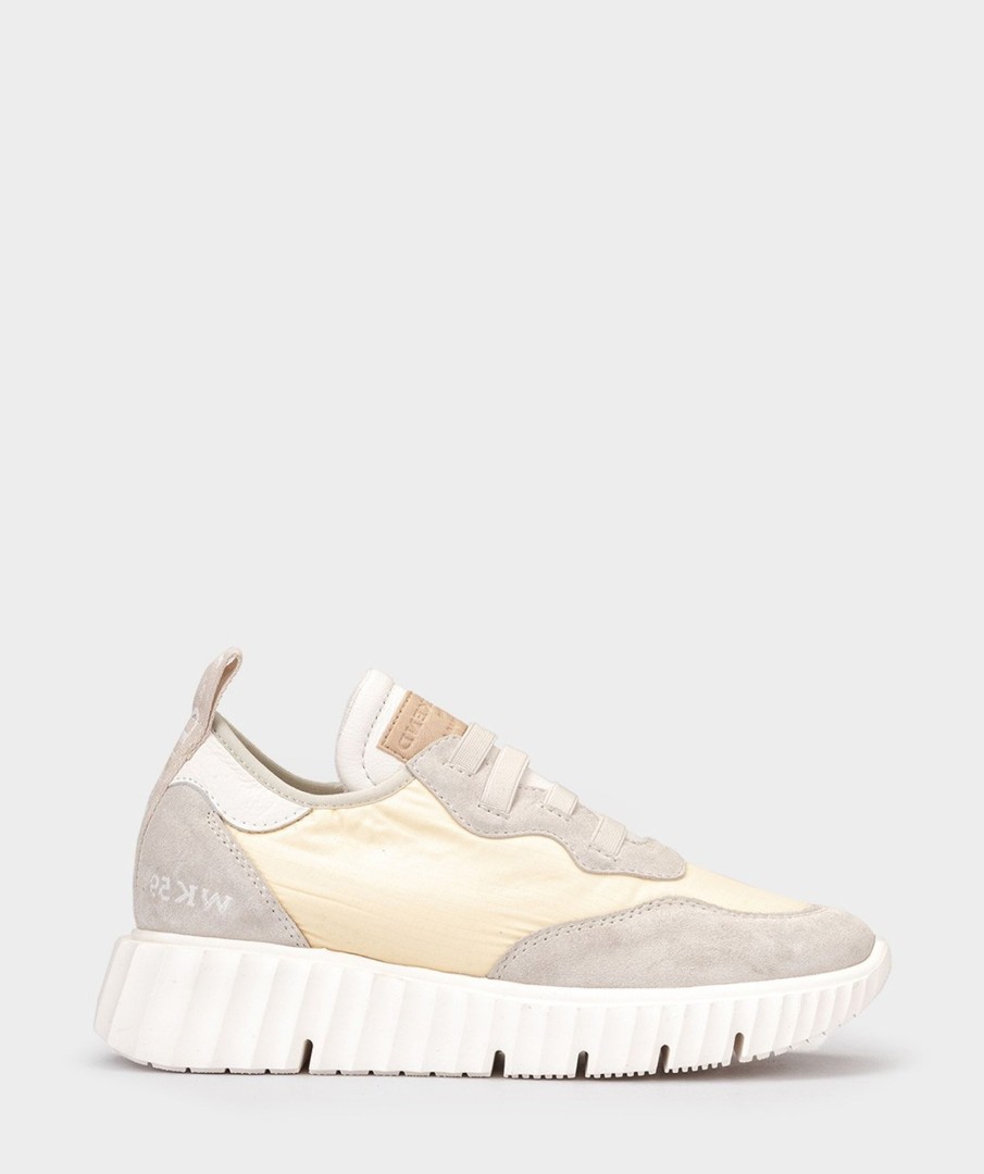 Shoe Pedro Miralles Sneakers | Leather And Fabric Trainers Ripstop Beige