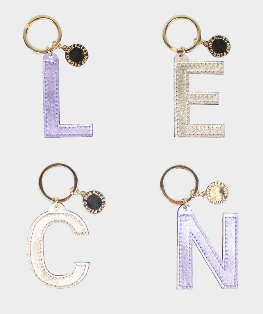 Accessories Pedro Miralles Gifts | Gold And Lilac Leather Initial Keyring Napa Metal Platino