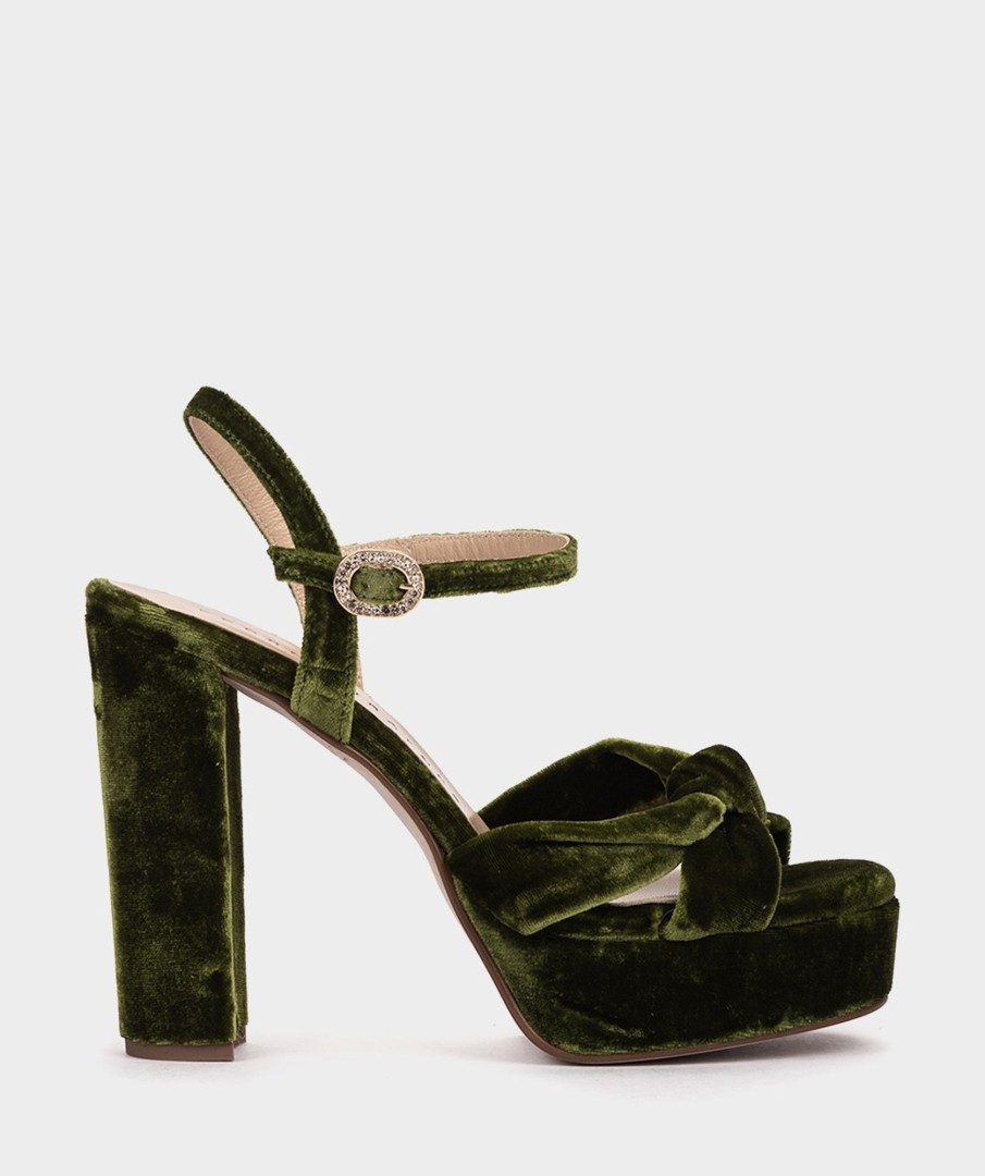 Shoe Pedro Miralles Heeled Sandals | Velvet Heeled Sandals Velvet Musgo