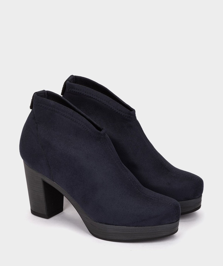 Shoe Pedro Miralles Ankle Boots | Navy Blue Suede Effect Elastic Vegan Leather Ankle Boots Ante Strech Marino