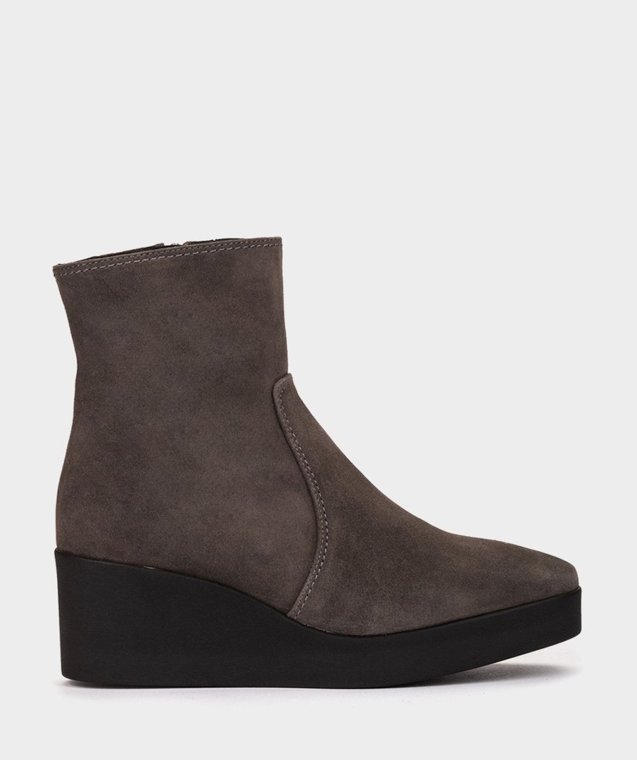 Shoe Pedro Miralles Ankle Boots | Wedge Ankle Boots With Platform In Grey Split Leather Velour Iman