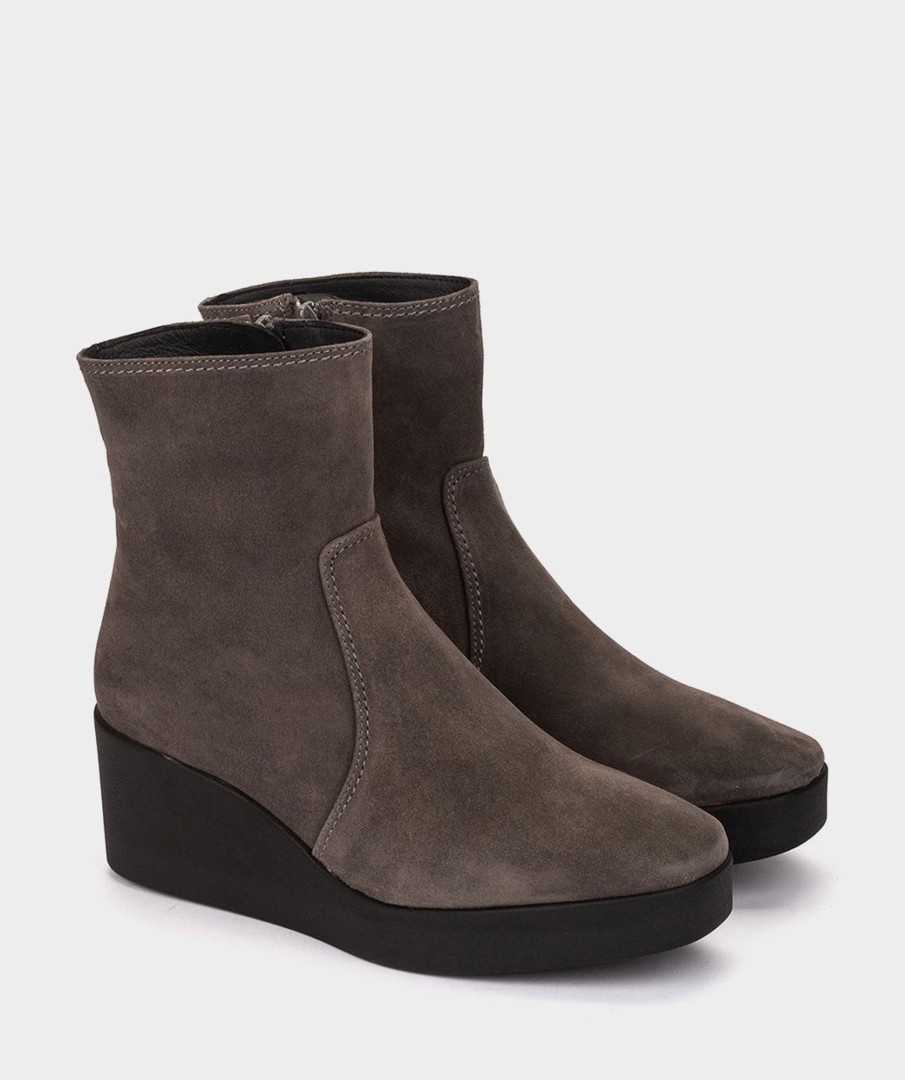 Shoe Pedro Miralles Ankle Boots | Wedge Ankle Boots With Platform In Grey Split Leather Velour Iman