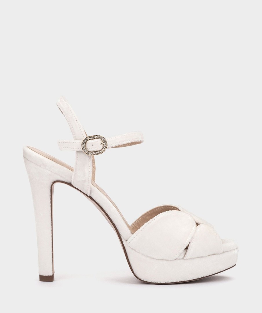 Shoe Pedro Miralles Heeled Sandals | Velvet Heeled Sandals With A Platform Velvet Blanco