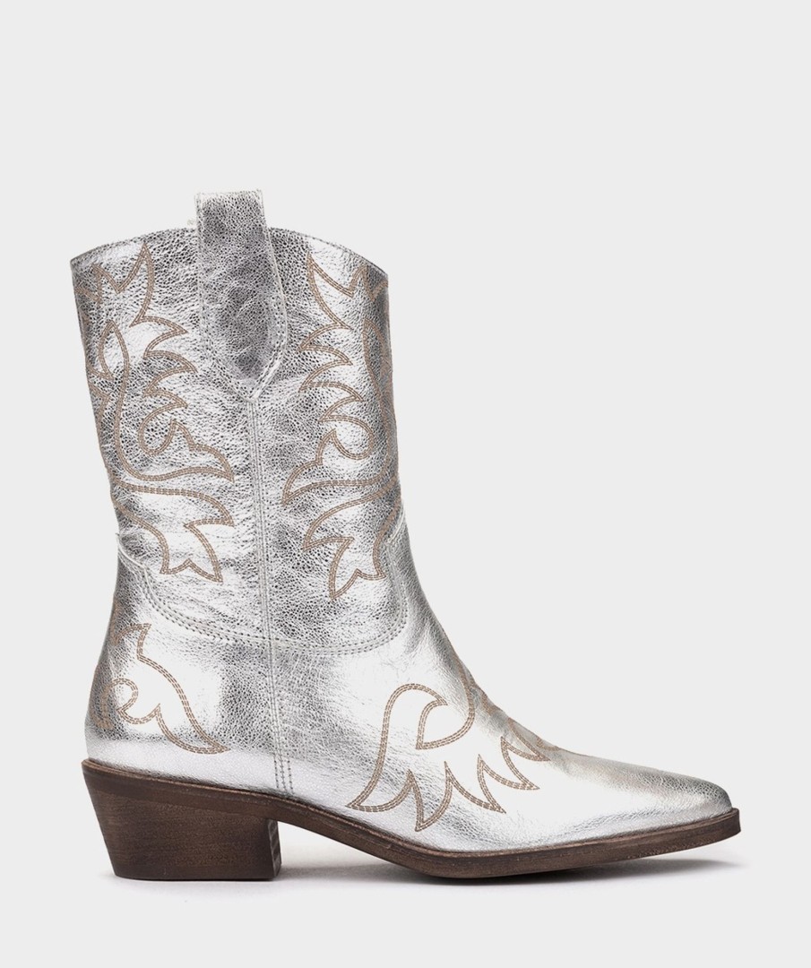 Shoe Pedro Miralles Ankle Boots | Cowboy Leather Boots Cristal Metal Plata