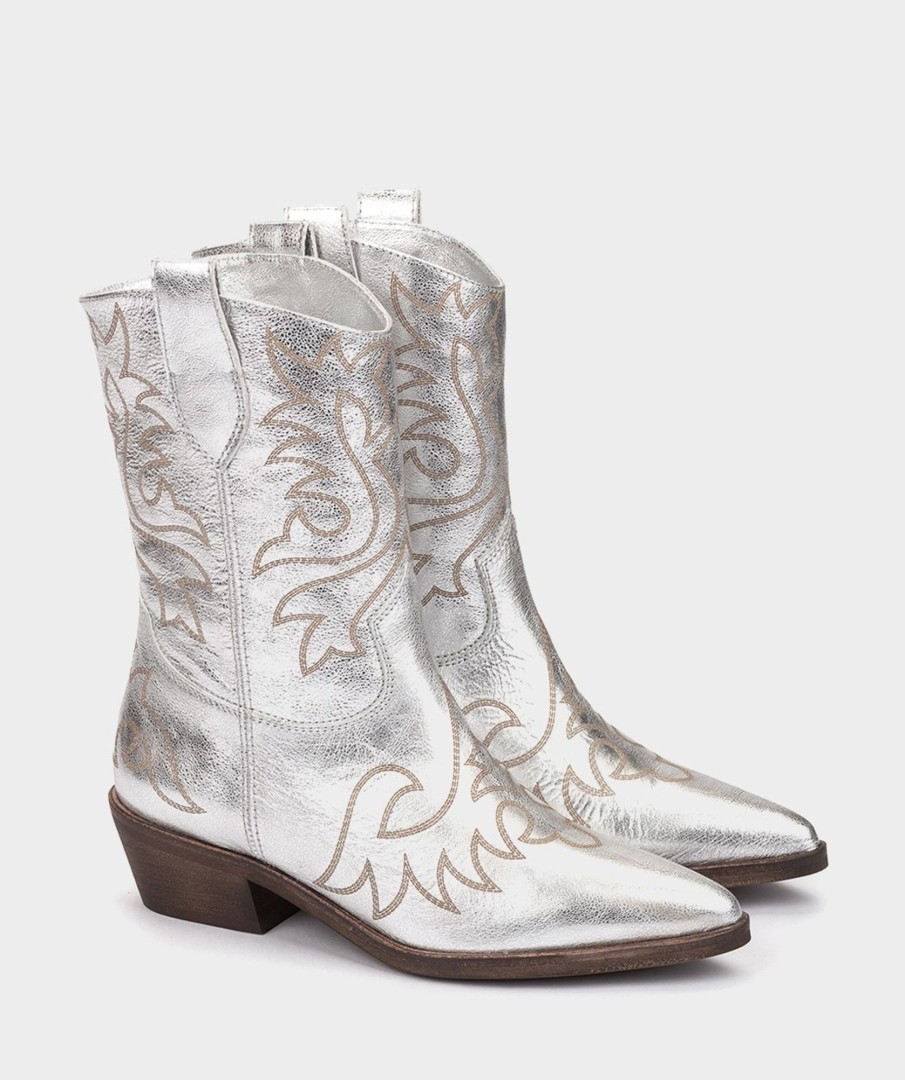 Shoe Pedro Miralles Ankle Boots | Cowboy Leather Boots Cristal Metal Plata