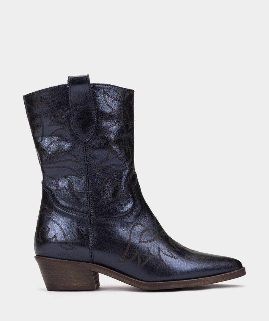 Shoe Pedro Miralles Ankle Boots | Cowboy Leather Boots Cristal Metal Navy