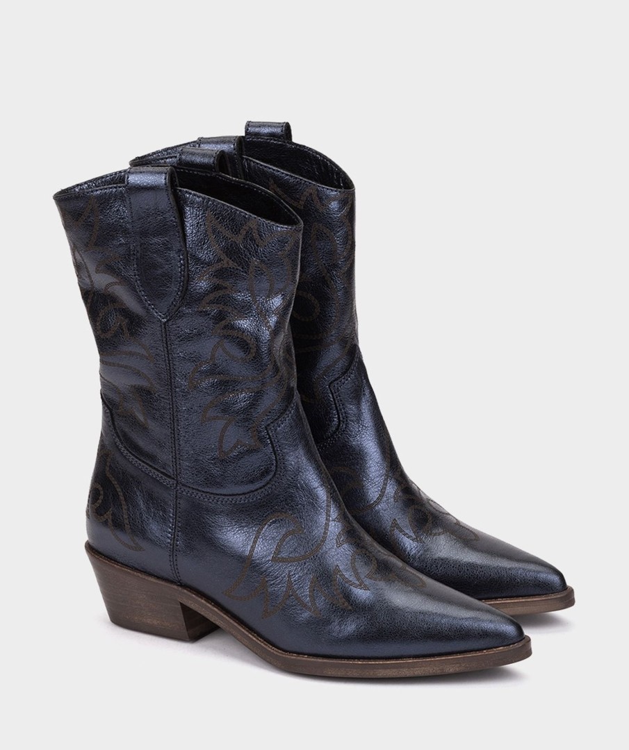 Shoe Pedro Miralles Ankle Boots | Cowboy Leather Boots Cristal Metal Navy