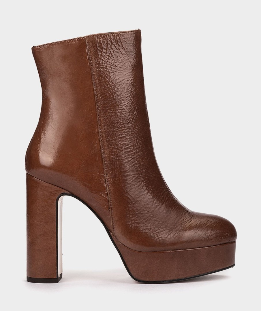 Shoe Pedro Miralles Ankle Boots | Heel Boots With Platform Made Of Brown Patent Leather Venice Polisandro