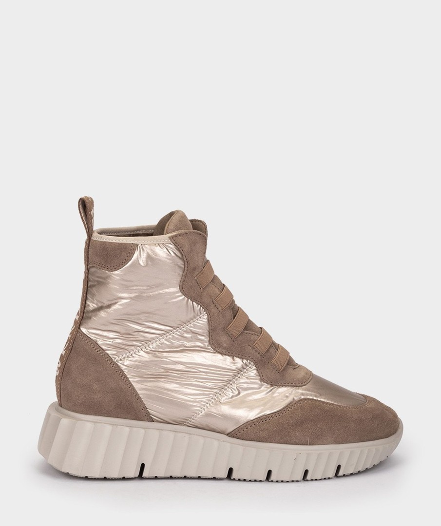 Shoe Pedro Miralles Sneakers | Sport Boots In Split Leather And Fabric In Beige Colour Tesla Champagne