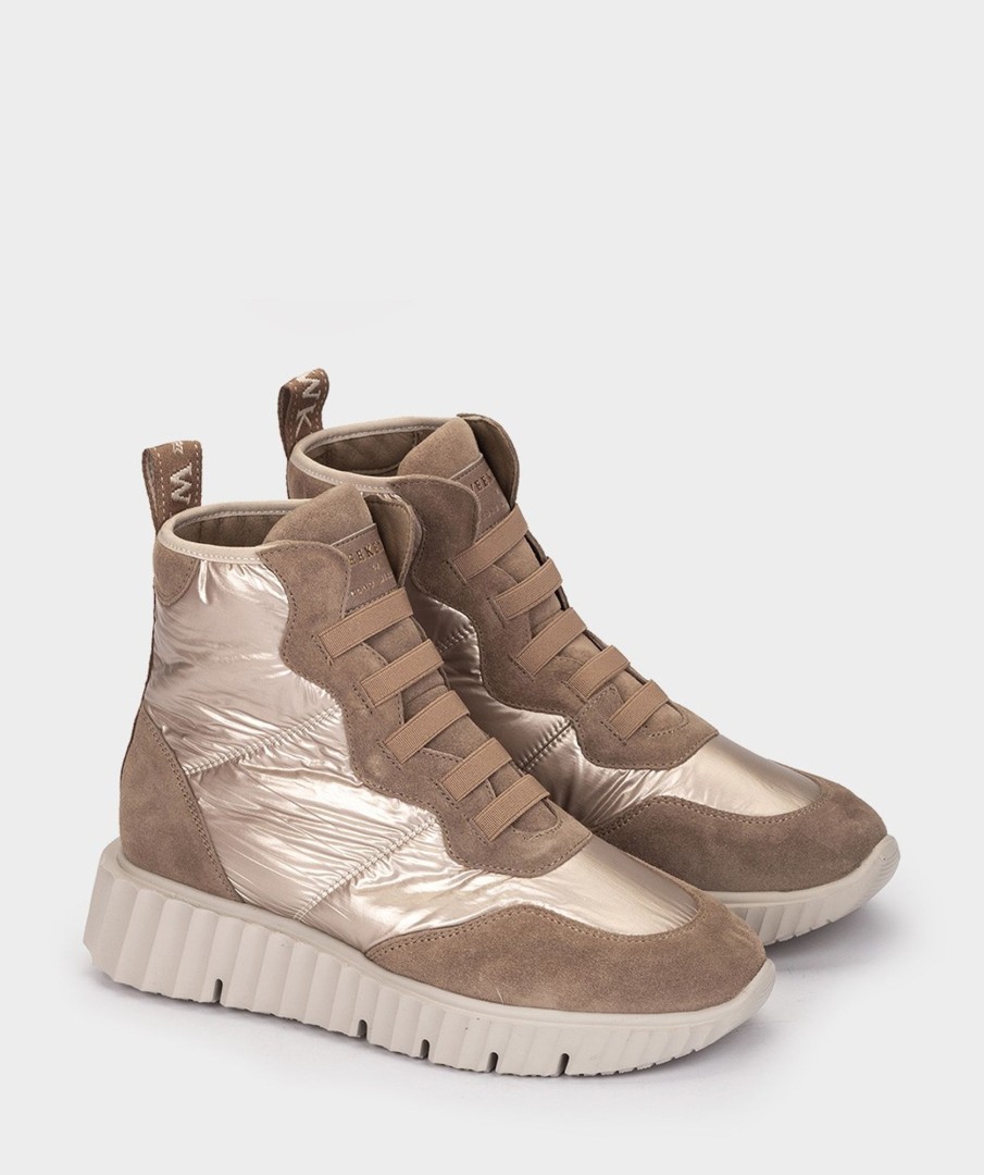 Shoe Pedro Miralles Sneakers | Sport Boots In Split Leather And Fabric In Beige Colour Tesla Champagne