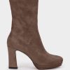 Shoe Pedro Miralles Boots | Mid-Calf Boots In Suede-Effect Fabric Ante St Taupe