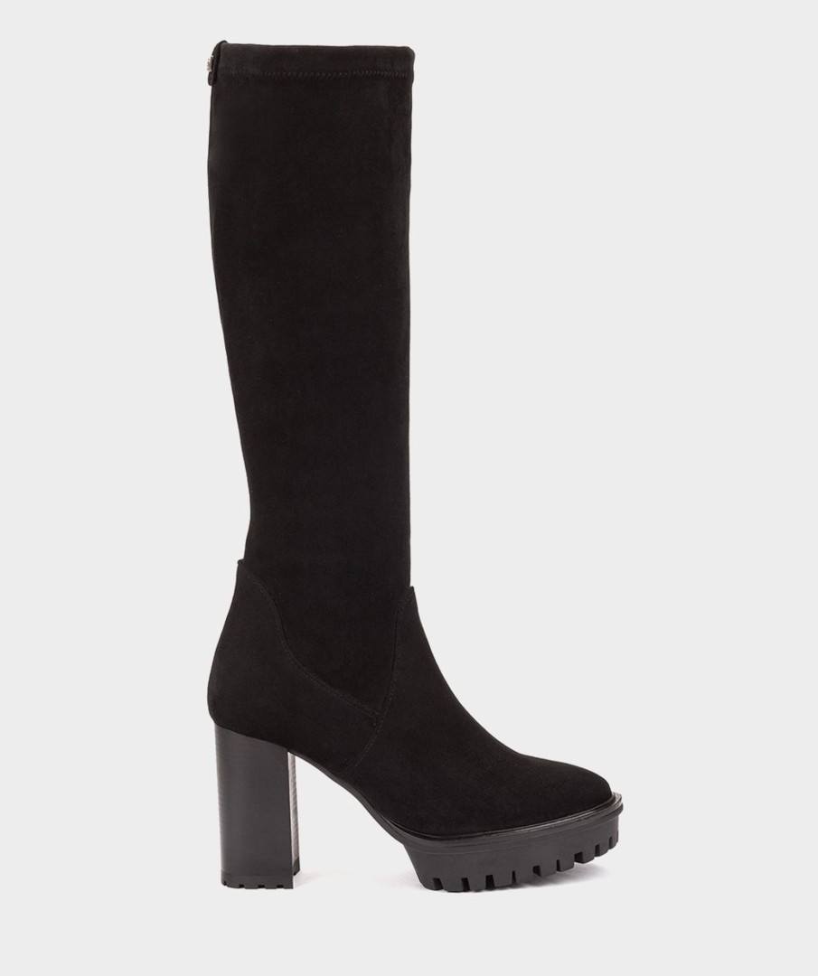 Shoe Pedro Miralles Boots | Heeled Boots Made Of Black Suede Effect Elastic Fabric Ante Strech Negro