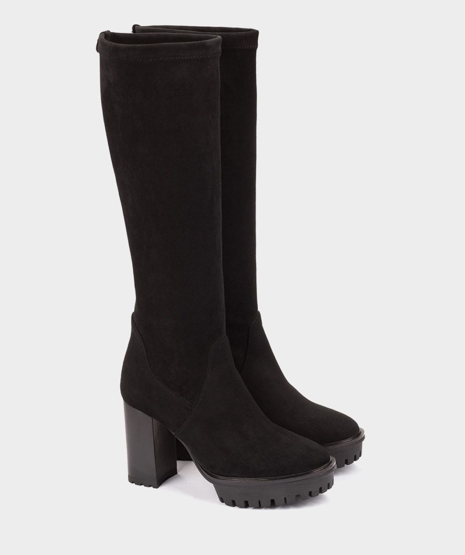 Shoe Pedro Miralles Boots | Heeled Boots Made Of Black Suede Effect Elastic Fabric Ante Strech Negro