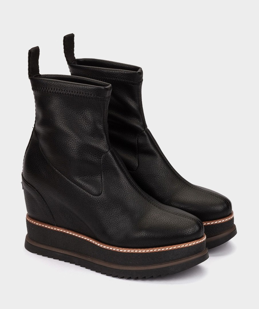 Shoe Pedro Miralles Ankle Boots | Wedge Ankle Boots With Platform In Black Elasticated Vegan Leather Onix Negro