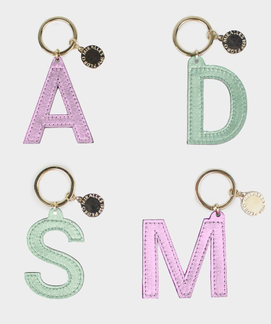 Accessories Pedro Miralles Gifts | Mint And Pink Leather Initial Keyring Napa Metal Mica