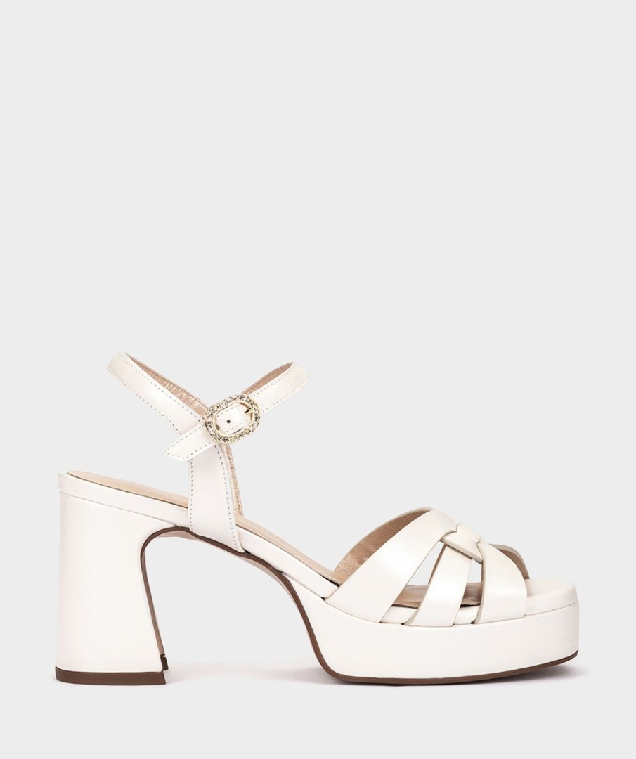 Shoe Pedro Miralles Heeled Sandals | Wide Heel Sandals With Platform Made In Leather Nacarado Perla